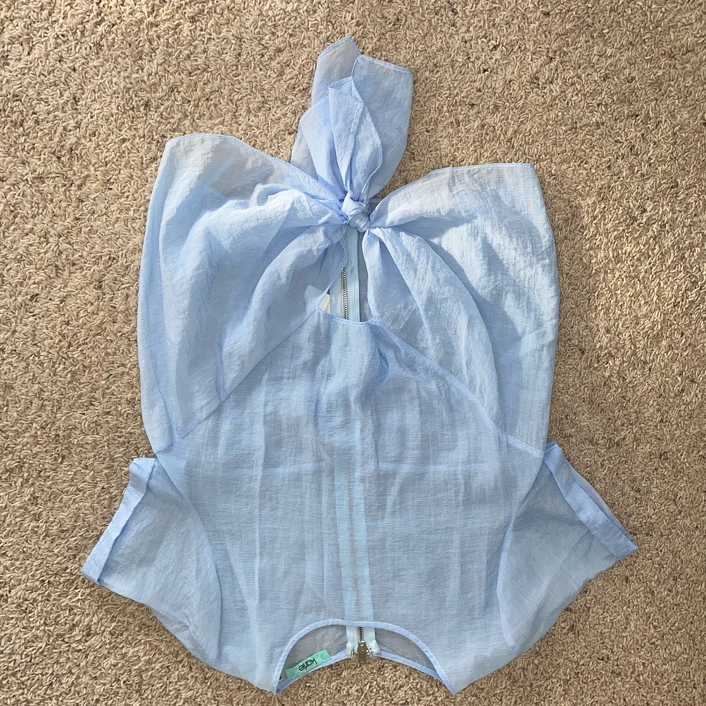 Karlie light blue top with tie in front